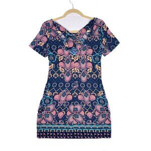 Hollister Criss-Cross Floral Boho Summer Mini Dress Baby Pink Teal Blue Size S